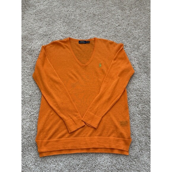 POLO RALPH LAUREN Women’s M/M Orange Linen Blend Preppy Lightweight Sweater - Picture 3 of 8